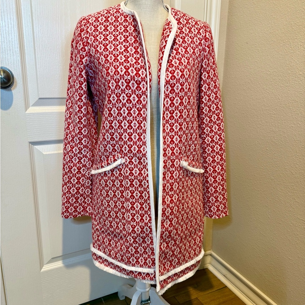 Cynthia Rowley Vibrant Red and White Patterned Cardigan